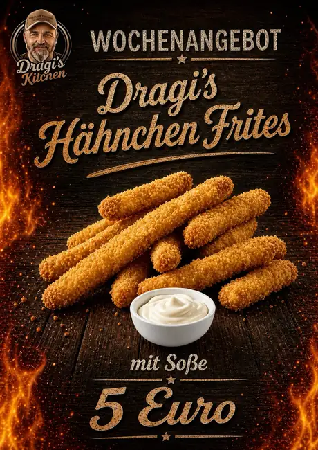 Dragi's Hähnchen Frites mit Soße, 5 Euro